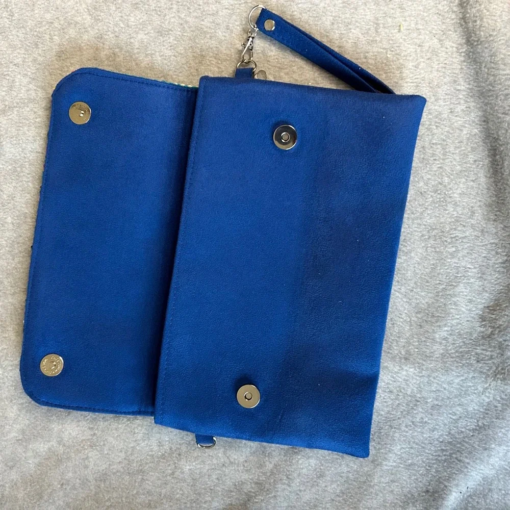 Peruvian Blue Colorful Hand Woven Clutch Purse‎ with Wristlet Strap Evening Bag
